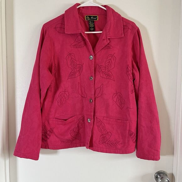 Mirasol Jean Jacket Women's Size Large Button Cotton Embroidered Magenta - Picture 1 of 8